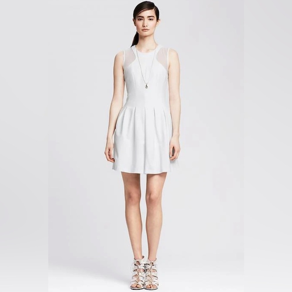 Elegant and very pretty Banana Republic Mesh pointe white fit and flare dress